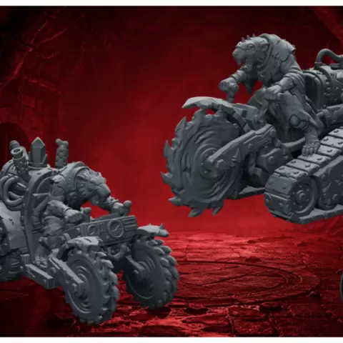 Ratmen Grinder Riders – 2 Vermin War Machines with Crushing Vehicles | 32mm Fantasy Wargame Heavy Unit by Guillermo Montero Santiago