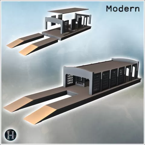 Storage hangar with large glass bay walls and loading docks (6) - Modern WW2 WW1 World War Diaroma Wargaming RPG Mini Hobby by Hartolia Miniatures