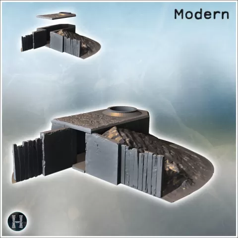 Protection bunker with earth mound and wooden wall (4) - Modern WW2 WW1 World War Diaroma Wargaming RPG Mini Hobby by Hartolia Miniatures