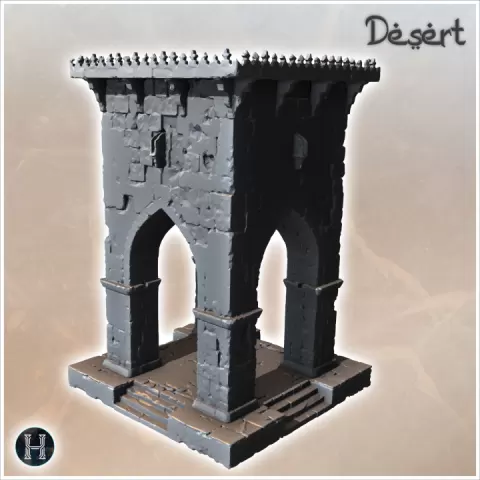 Eastern stone tower on platform with four arches and ornaments (3) - Canyon Sandy Landscape 28mm 15mm RPG DND Nomad Desertland African Middle East by Hartolia Miniatures