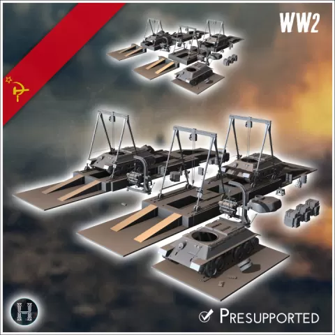 Assembly or repair lines of Soviet T-34 tanks with spare parts (3) - Soviet army WW2 Second World East front Ostfront RPG Mini Hobby by Hartolia Miniatures
