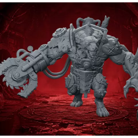 Mutated Rat Ogre with Chain Saw – Vermin Brutal Melee Beast | 32mm Fantasy Wargame Monster by Guillermo Montero Santiago