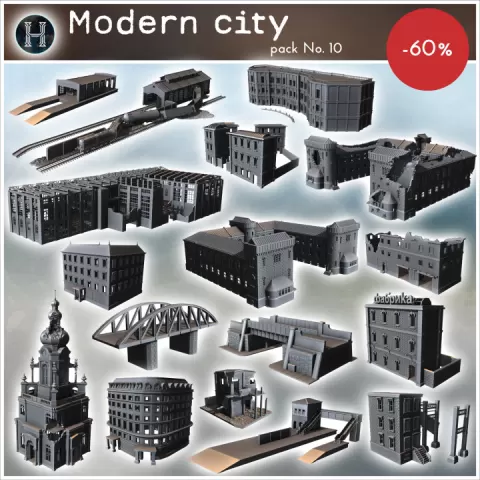 Modern city pack No. 11 - Modern WW2 WW1 World War Diaroma Wargaming RPG Mini Hobby by Hartolia Miniatures