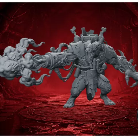 Mutated Rat Ogre with Flamethrower – Vermin Fire Beast | 32mm Fantasy Wargame Monster by Guillermo Montero Santiago