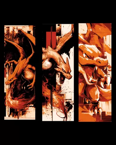 Fan art drawings of Charizard the Great Dragon Pokemon - Set of bookmarks