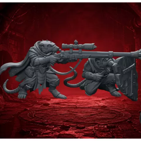 Ratmen Weapon Team – Gunner & Assistant Crew | 32mm Fantasy Wargame Ranged Unit by Guillermo Montero Santiago