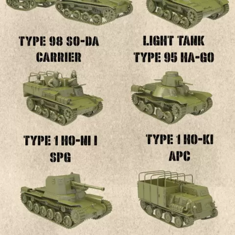 STL PACK - 18 JAPANESE Fighting vehicles of WW2 + 2 Tankmen (VOLUME 1, scale 1:56) - PERSONAL USE by Wargame3d