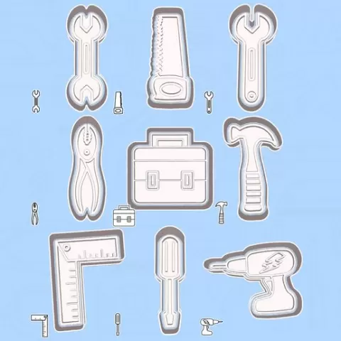 Tools cookie cutters - complete workshop set / bundle - 9 pieces