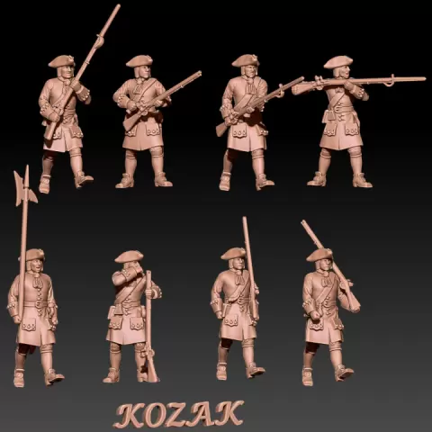 russian infantry Great Northern War in tricorne and plug bayonet set 2 by Kozak miniatures