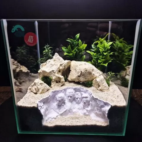 Aquarium & Reptile Enclosure Decor - Rushmore art Cave, freshwater Fish, Shrimp, Reptiles, small Critter Hide by Aquireef3D