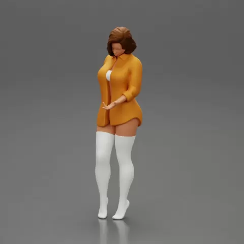 Sexy Girl standing in open long shirt and bra by 3DGeschaft Miniatures Figures