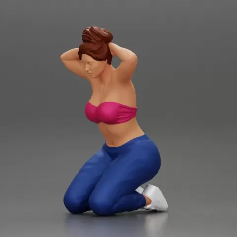 Chola Girl in bra sitting putting his hands behind head about to be arrested by 3DGeschaft Miniatures Figures
