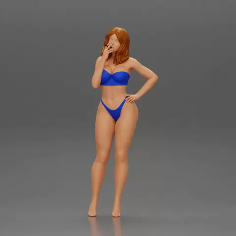 sexy girl in bikini standing smoking cigarette on the beach by 3DGeschaft Miniatures Figures