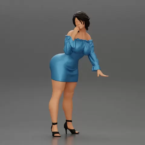 Beautiful girl in Dress and heels Leaning on the Car by 3DGeschaft Miniatures Figures