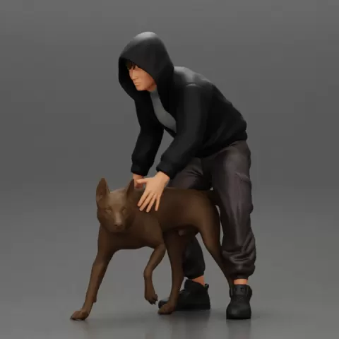 gangster homie in hoodie and short with his dog on the street by 3DGeschaft Miniatures Figures