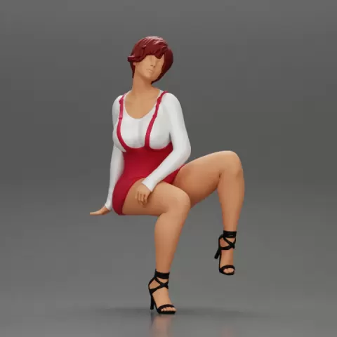 sexy girl in overalls sitting on the chair by 3DGeschaft Miniatures Figures