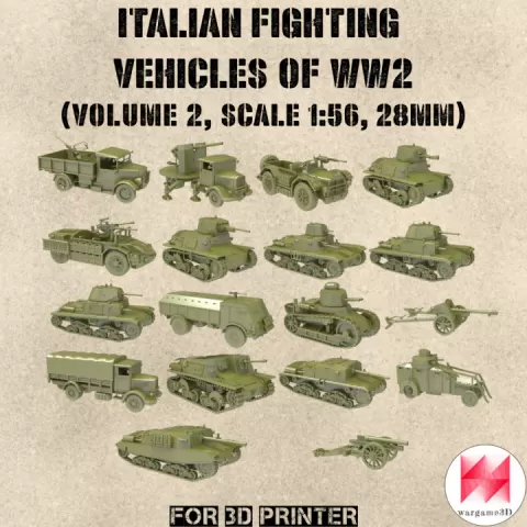 STL PACK - 18 ITALIAN Fighting vehicles of WW2 (Volume 2, 1:56, 28mm) - PERSONAL USE by Wargame3d