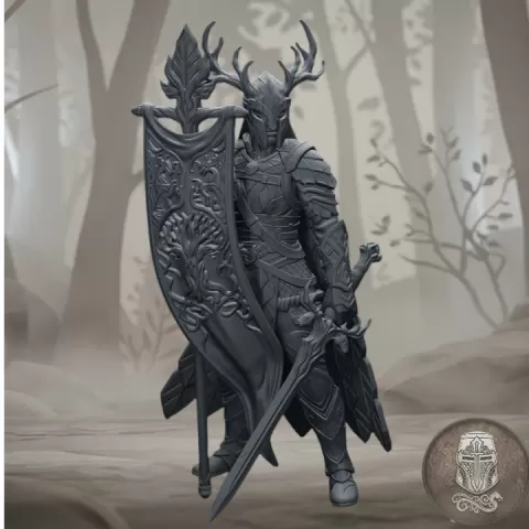 Wood Elf Standard Bearer – Forest Banner Warden | 32mm Fantasy Wargame Command Unit by Guillermo Montero Santiago