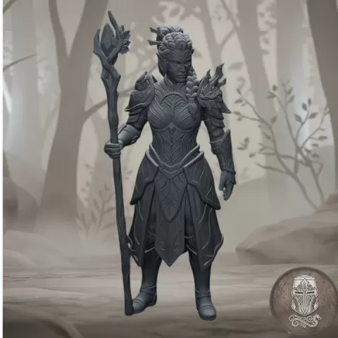 Wood Elf Druid – Forest Spellcaster & Nature Shaman | 32mm Fantasy Wargame Hero by Guillermo Montero Santiago