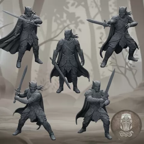 Wood Elf Warriors – 5 Forest Infantry Fighters | 32mm Fantasy Wargame Unit by Guillermo Montero Santiago