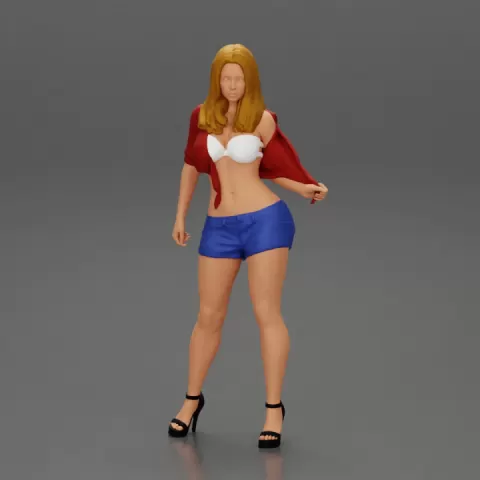 Sexy woman posing in short and shirt with open chest by 3DGeschaft Miniatures Figures
