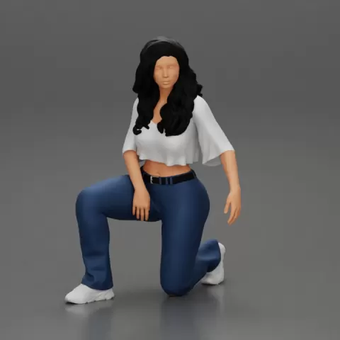 Chola Girl in sitting on knee hugging her dog by 3DGeschaft Miniatures Figures
