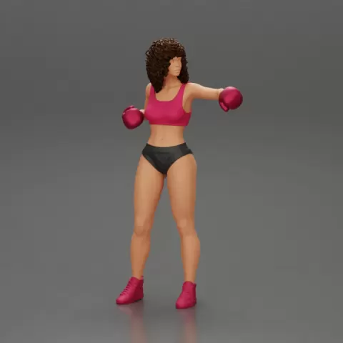 black woman in boxing gloves with curly hair ready to finish off her opponent by 3DGeschaft Miniatures Figures
