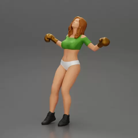 Tired boxing girl is lying in the boxing ring about to be knocked out by 3DGeschaft Miniatures Figures