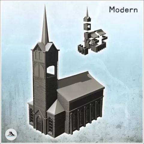Modern wooden church with bell tower (4) - Cold Era Modern Warfare Conflict World War 3 by Hartolia Miniatures