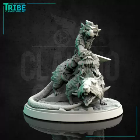 (0143) Male goblin leader warrior rat rider with a sword or knife by Claudio Casini Art
