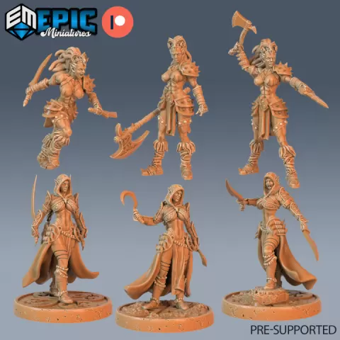 Dark Elf Rogue & Barbarian Set / Elvish Adventurer Girl / Female Elven Warrior / Nature Guard / Forest Encounter by Epic-Miniatures