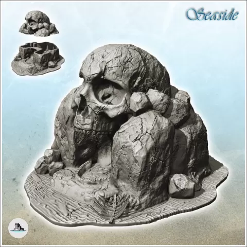Stone island with skull-shaped rock and cave (6) - Pirate Jungle Island Beach Piracy Caribbean Medieval Skull Renaissance by Hartolia Miniatures