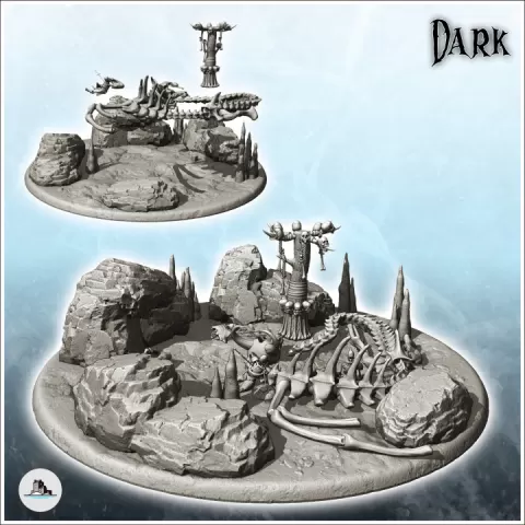 Fantasy scene of desolation with items with skulls and bones of dragons (1) - Medieval Dark Chaos Animal Beast Undead Tabletop Terrain by Hartolia Miniatures