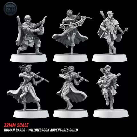 Male and Female Human Bard Miniatures Set of 6 for Fantasy RPGs | 32mm Scale STL by Forged Path Miniatures