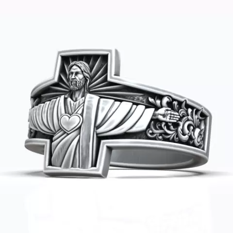 Jesus Christ The Protector Statue Cross Pattern Band