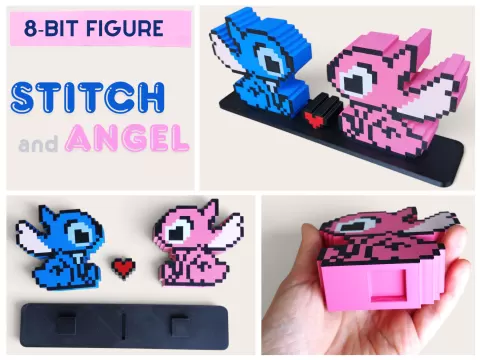 8-Bit Stitch & Angel Figure Set
