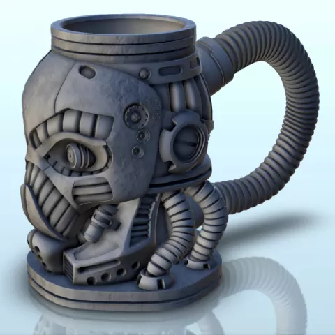 Cyber robot with pipes dice mug (23) - Can holder Game Dice Gaming Beverage Drink by Hartolia Miniatures
