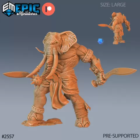 Elephant Folk Barbarian Swords / Tusked Humanoid / Bulky Tusker Warrior / African Encounter by Epic-Miniatures