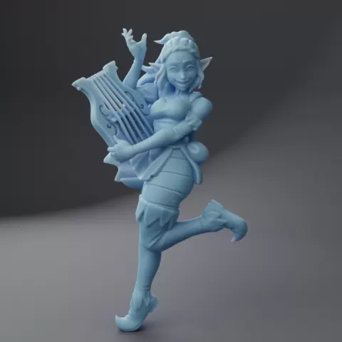 Giften the Bard | Bardic Beatdown: Battle of the Bands Bard ( Female Elf Bard with Lyre ) by Twin Goddess Miniatures