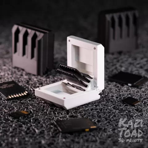 Geared SD Card Case with Snap-fit Hinge and Magnets