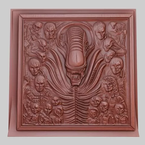 Alien 3d printer relief medallion obj stl
