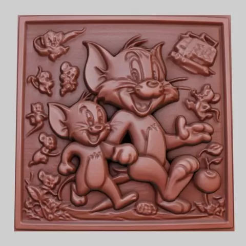 Tom and Jerry 3d printer relief medallion obj stl