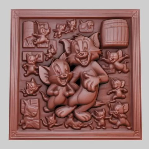 Tom and Jerry 3d printer relief medallion obj stl