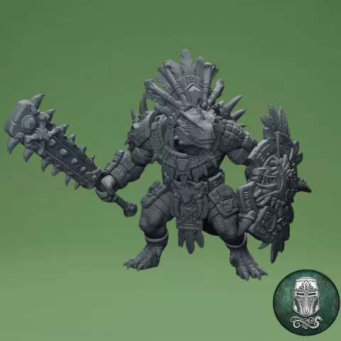 Lizardmen Leader – Savage Reptilian Commander | Pre-Supported 32mm Fantasy Miniature by Guillermo Montero Santiago