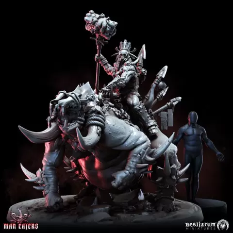 Slaughter Chief on Manswine | Man Eaters | Cannibal Cult by Bestiarum Miniatures