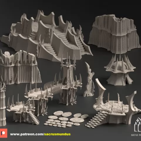 Arlengrad. Misty Star City. 3D Printing Designs Bundle. Scifi / Xenos / Dark Elves Buildings. Terrain and Scenery for Wargames by Sacrusmundus
