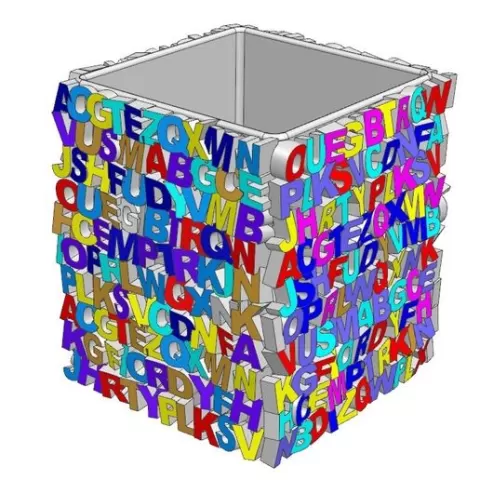 Pencil holder with random letters pattern
