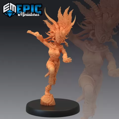 Cannibal Tribe Witch Attacking / Female Jungle Shaman / Masked Evil Sorceress by Epic-Miniatures