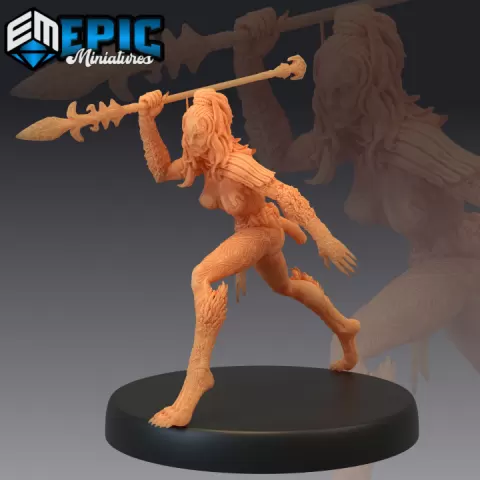 Werejaguar Lady Spear / Catfolk Panther / Jungle Encounter / Female Were Cat Puma by Epic-Miniatures