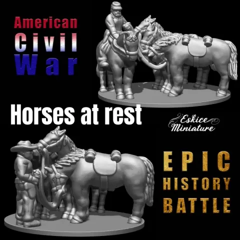Horses at rest - Epic History Battle of American Civil War -15mm scale by Eskice Miniature - Aron
